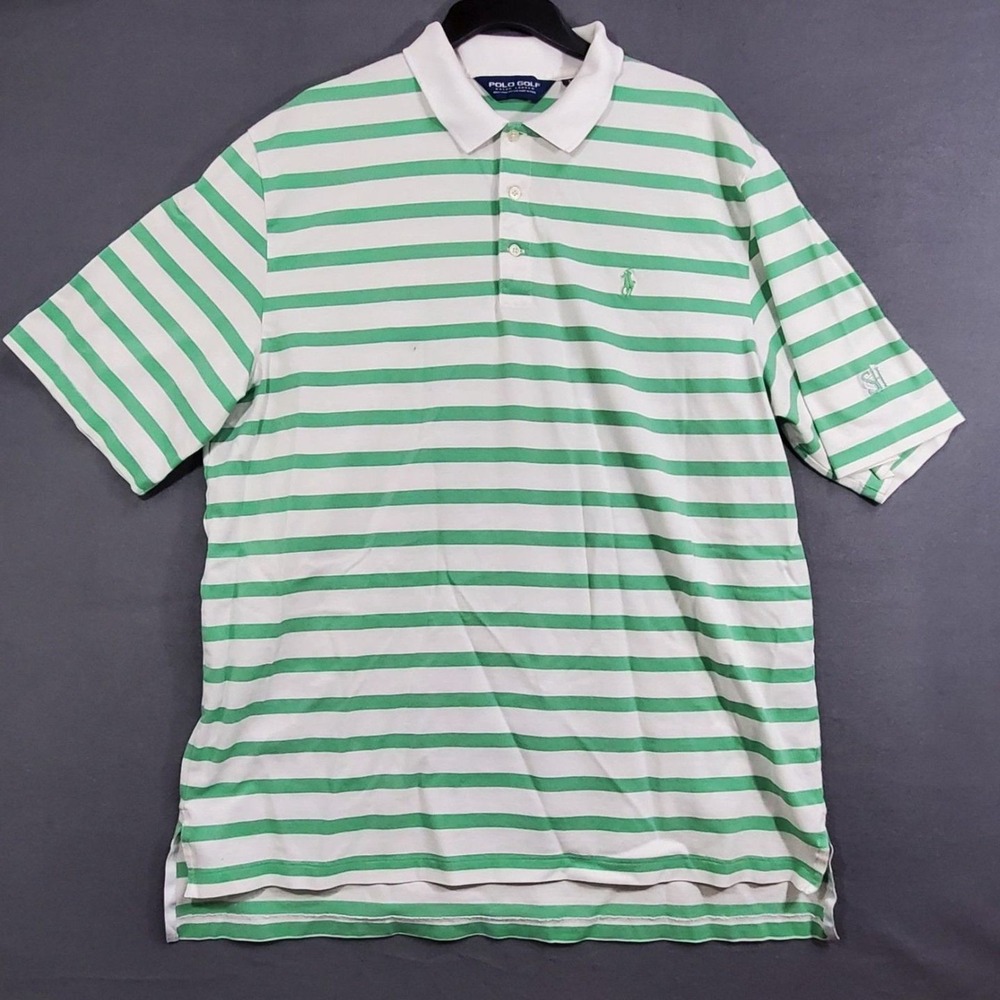 Polo Golf Ralph Lauren Mens Size XL Pony Embroidery Green and White Stripes